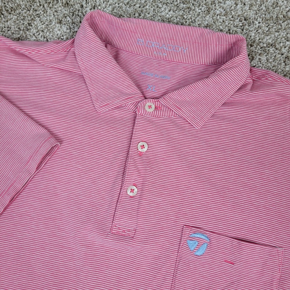 B Draddy USA Mens XL Red White Striped Performance Stretch Polo Short Sleeve